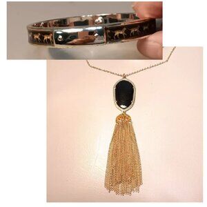Chico's Luna Tiger Print bangle bracelet & Versona long tassel pendant necklace